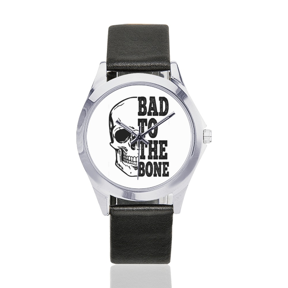 Bad To The Bone Silver-Tone Round Leather Watch Unisex Silver-Tone Round Leather Watch (Model 216)