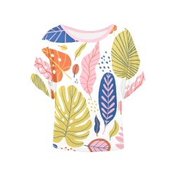 Trendy Summer Pastel Floral Women's Batwing-Sleeved Blouse T shirt (Model T44)