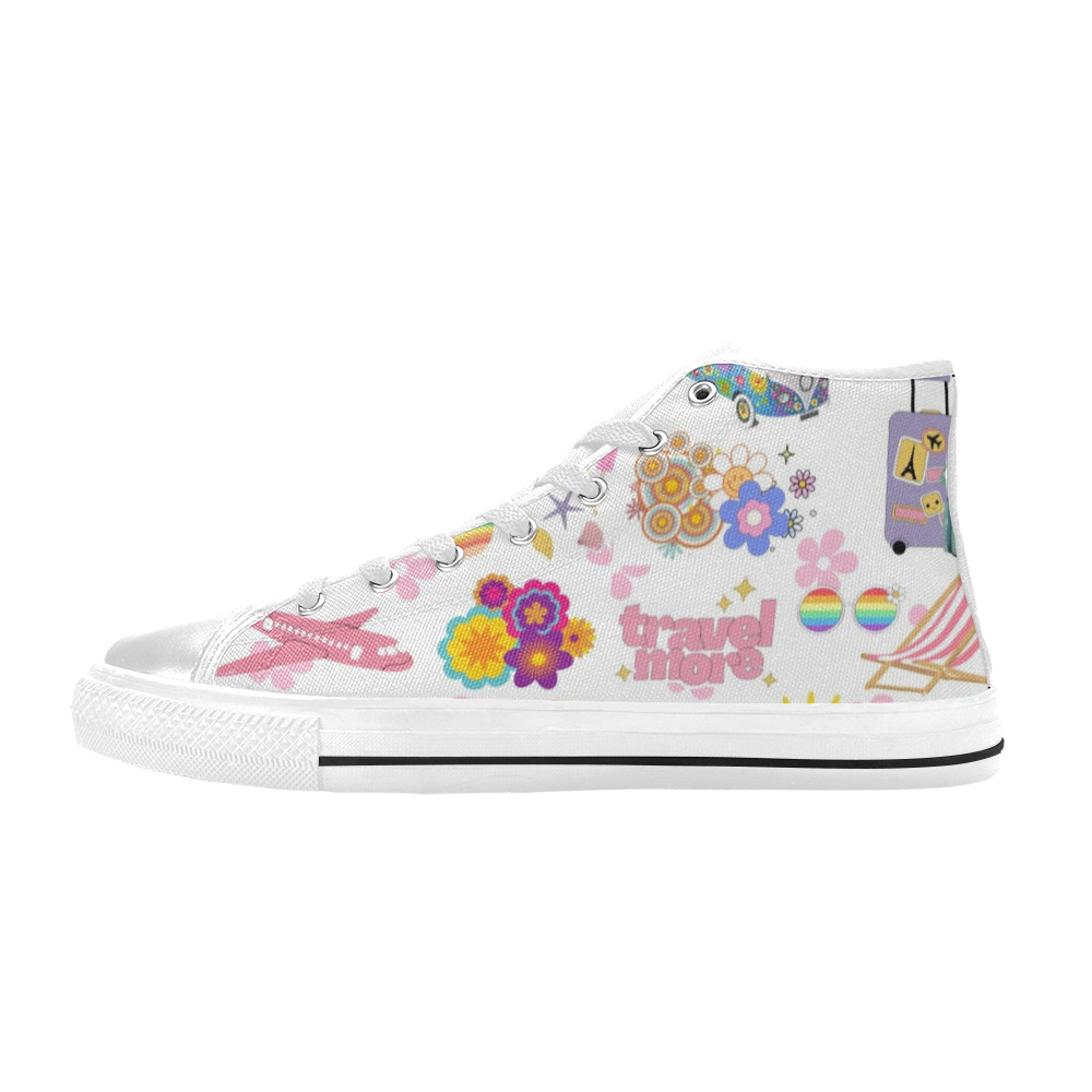 Hippie Summer Holiday Travel Vacation Artwork Design Women's Classic High Top Canvas Shoes (Model 017)