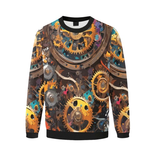 Fantasy Mechanical Gear Chic Colorful Abstract Art Men's Oversized Fleece Crew Sweatshirt (Model H18)