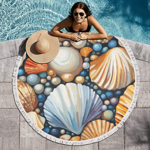 Colorful pattern of shells, pearls and sand. Circular Beach Shawl Towel 59"x 59"