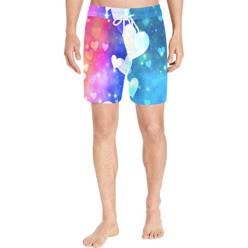 Dreamy Love Heart Sky Background Men's Mid-Length Swim Shorts (Model L39)