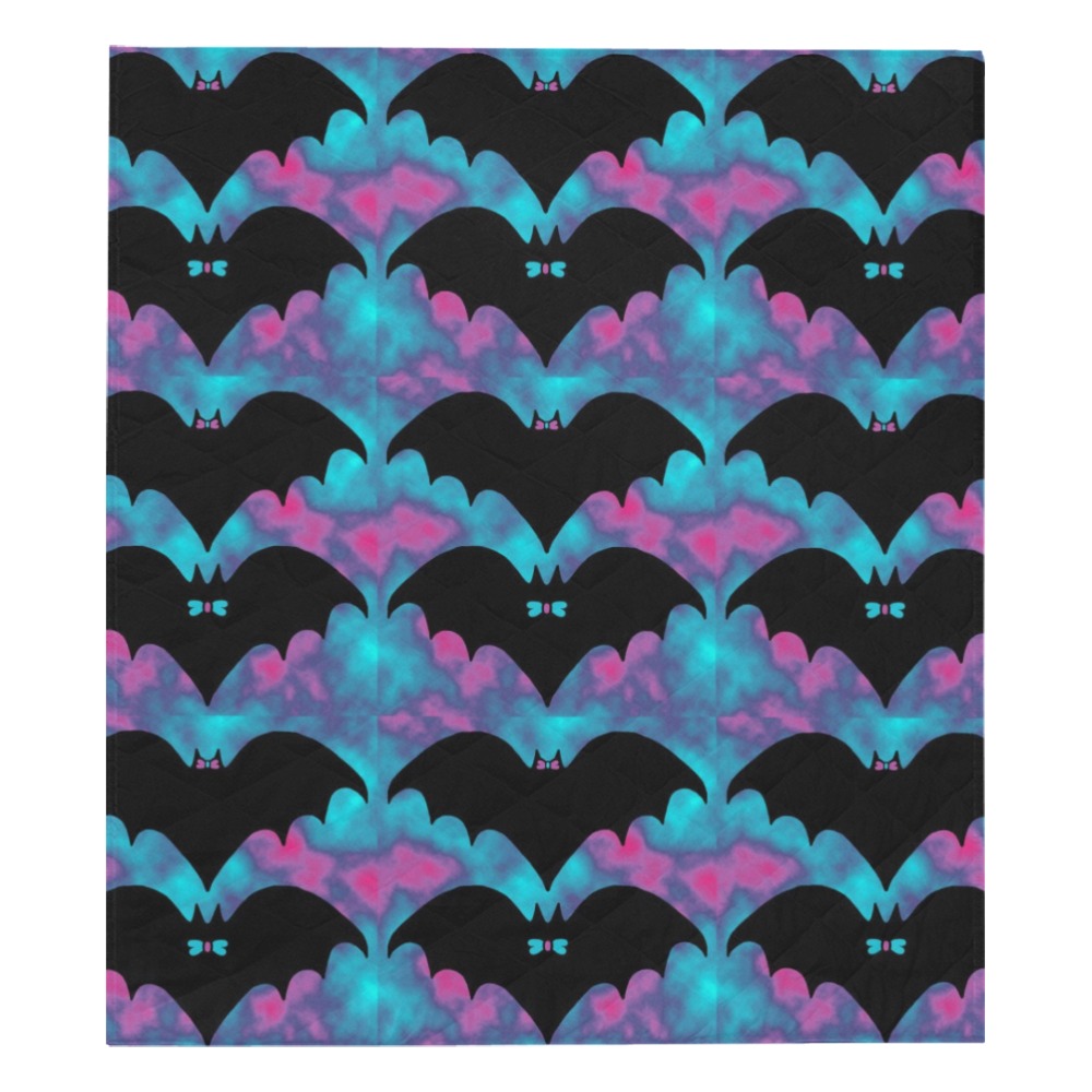 Bats And Bows Blue Pink Quilt 70"x80"
