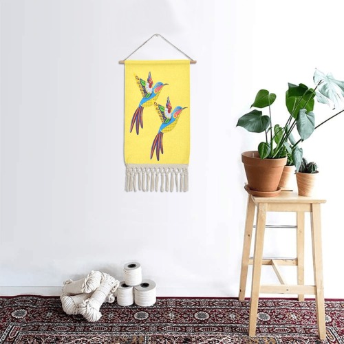2 birds yellow Linen Hanging Poster