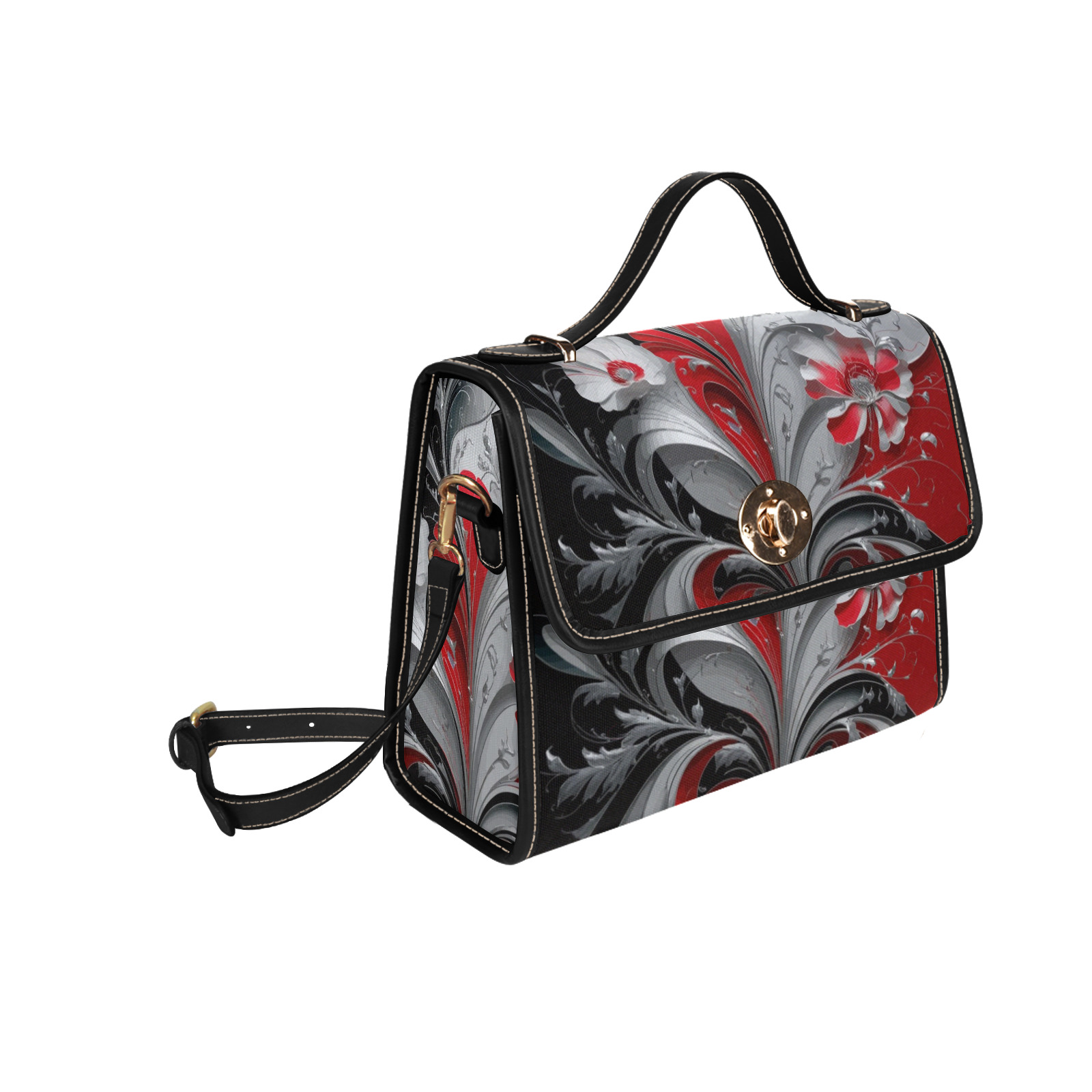 Falcon Bloom Art Nouveau Elegance Waterproof Canvas Bag-Black (All Over Print) (Model 1641)