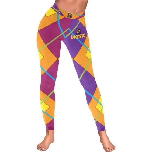 DIONIO Clothing - Ladies' Argyle Purple,Bergundy & Gold Leggings Women's Low Rise Leggings (Invisible Stitch) (Model L05)