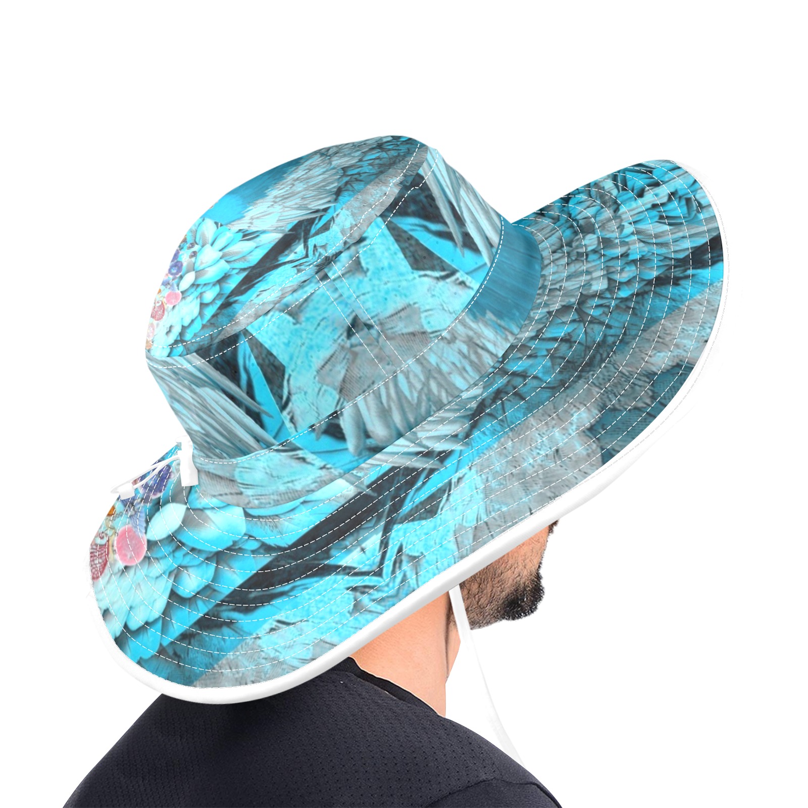 feathers 9 v neck front Wide Brim Bucket Hat