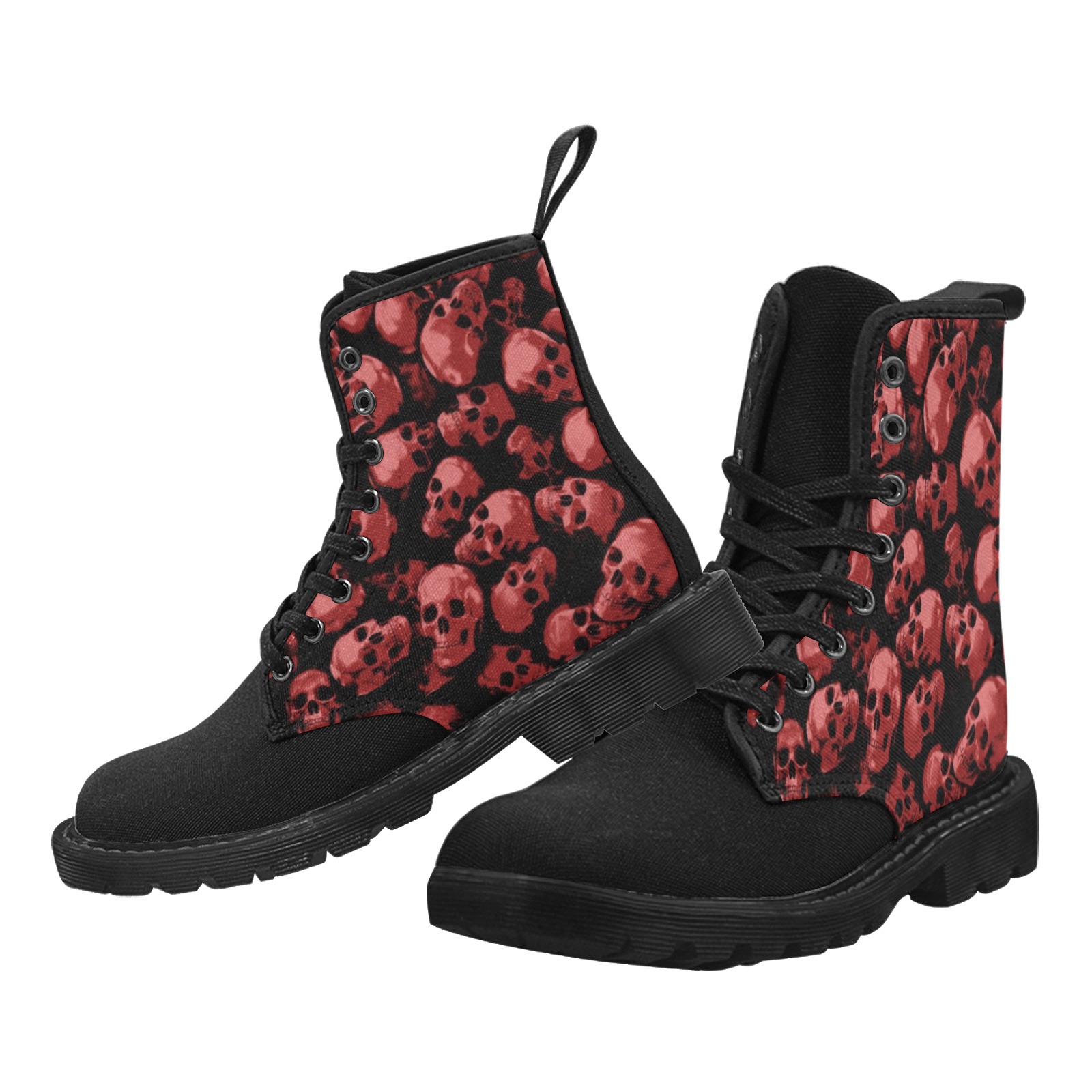 SKULLS - RED Martin Boots for Women (Black) (Model 1203H)
