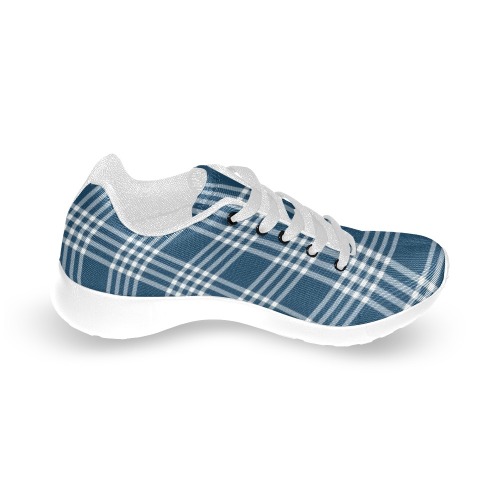 Basic Blue and White Plaid Kid's Running Shoes (Model 020)
