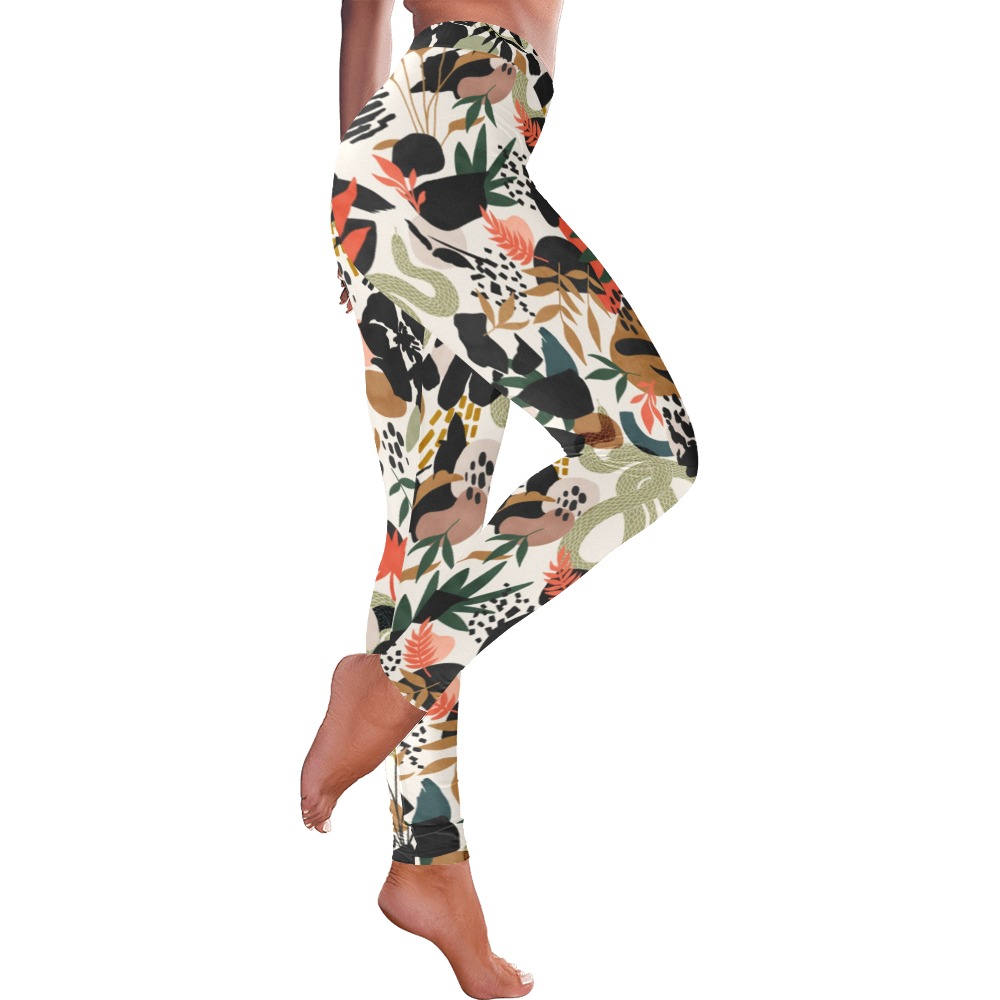 Abstract snakes shapes nature 63 Women's Low Rise Leggings (Invisible Stitch) (Model L05)