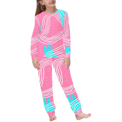 Cute Abstract Pink and Aqua Doodle Abstract Kids' All Over Print Pajama Set