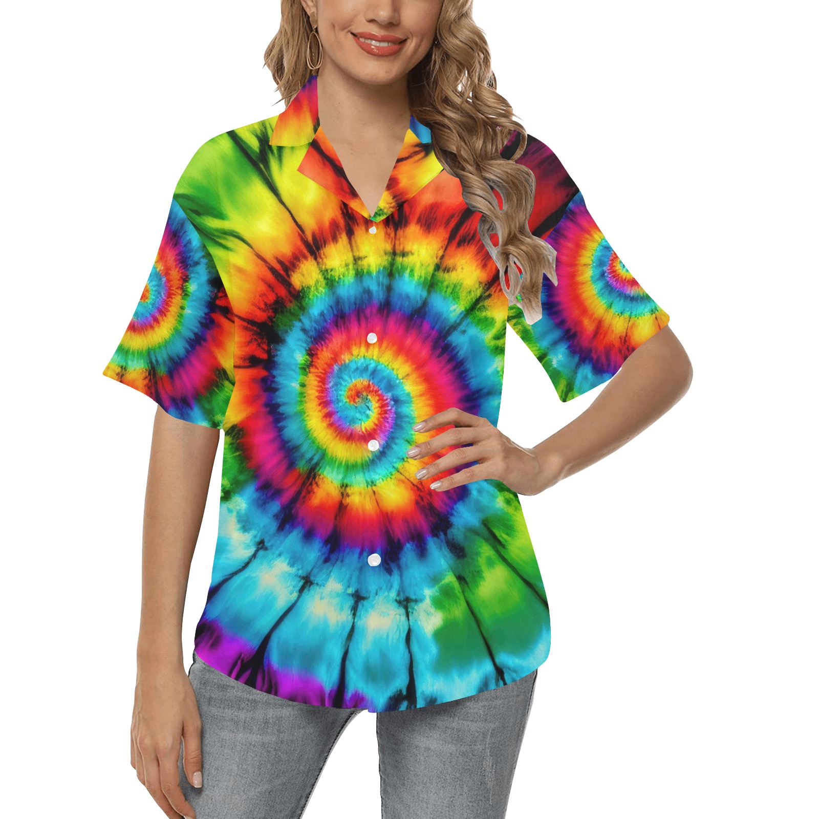 Hawaiian Tie-Dye 2 All Over Print Hawaiian Shirt for Women (Model T58)