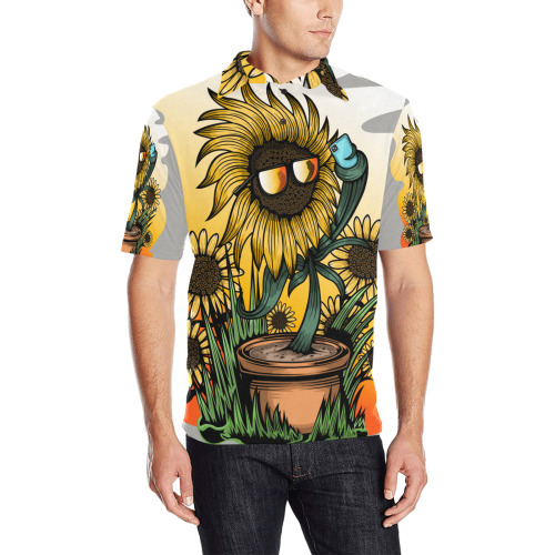 Too Cool Sunflower Men's All Over Print Polo Shirt (Model T55)