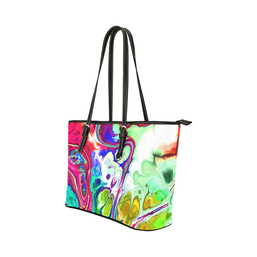 Abstract Liquid Marble Pouring Modern Art Texture Leather Tote Bag/Large (Model 1651)