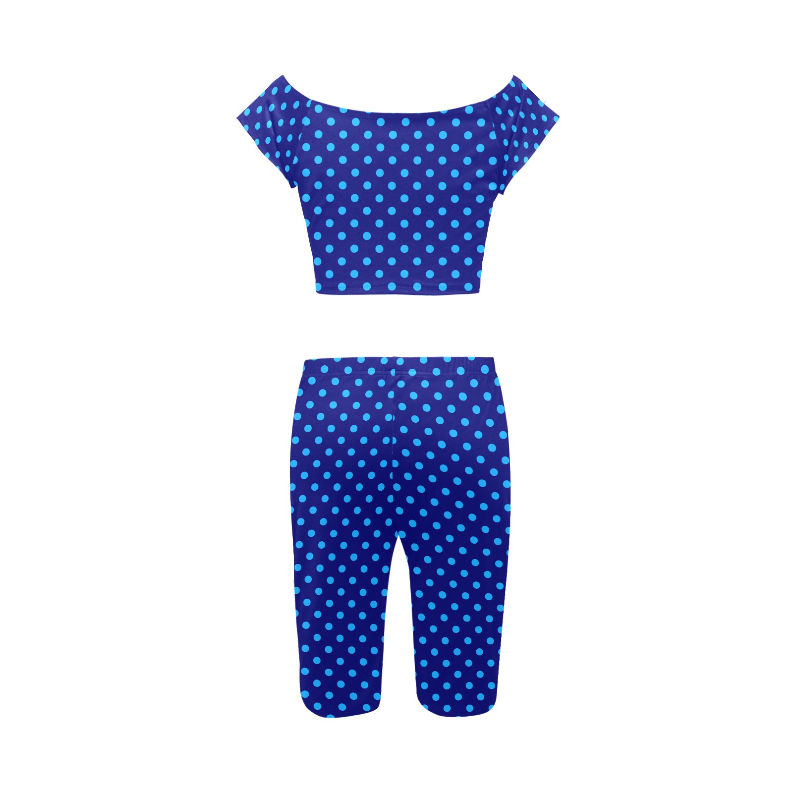 Light Blue Polka Dots on Blue Women's Crop Top Yoga Set