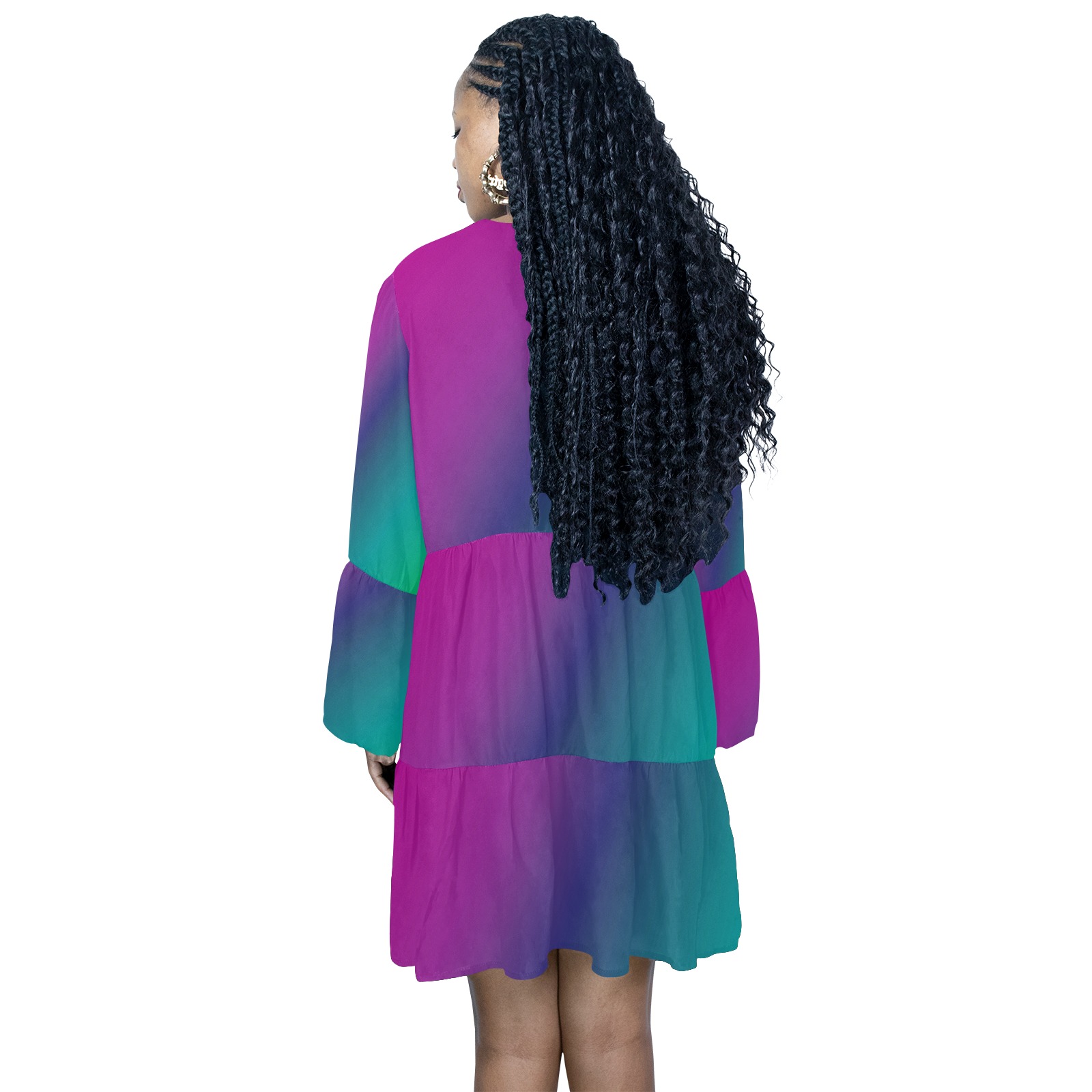 Diagonal Ombre Pink V-Neck Loose Fit Dress (Model D62)