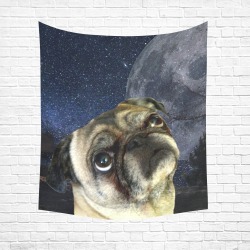 Dog Pug and Moon Cotton Linen Wall Tapestry 51"x 60"