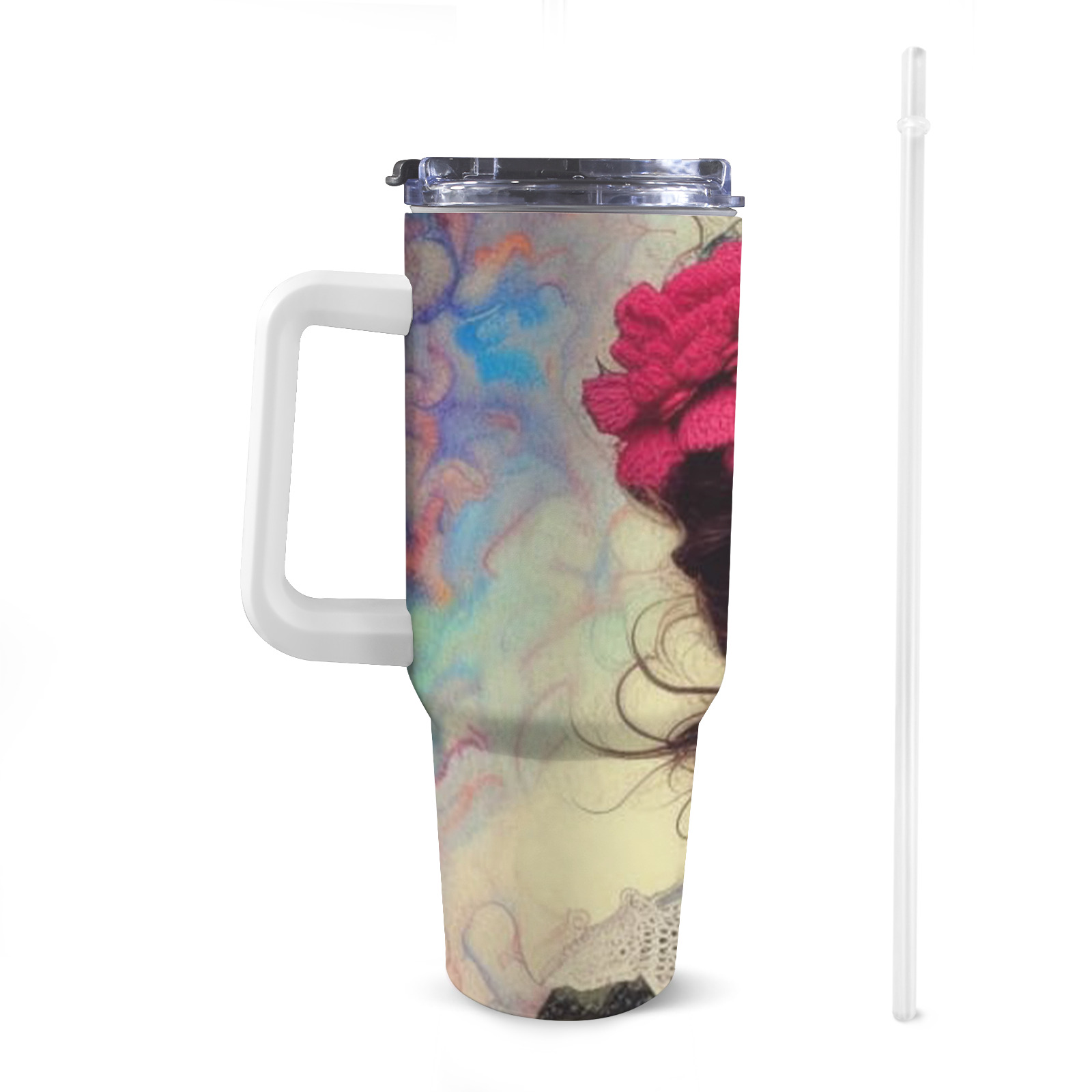 pretty victorian girl with pink knit flowers 2 40oz Tumbler with Handle