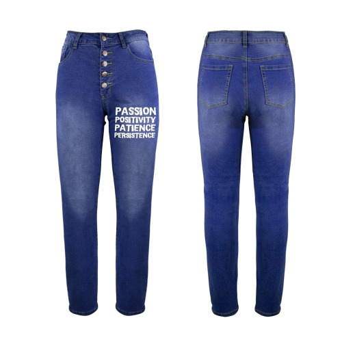 Passion, positivity, patience, persistence white Women's Jeans (Front Printing)