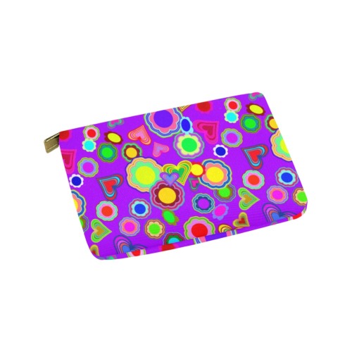 Groovy Hearts and Flowers Purple Carry-All Pouch 9.5''x6''