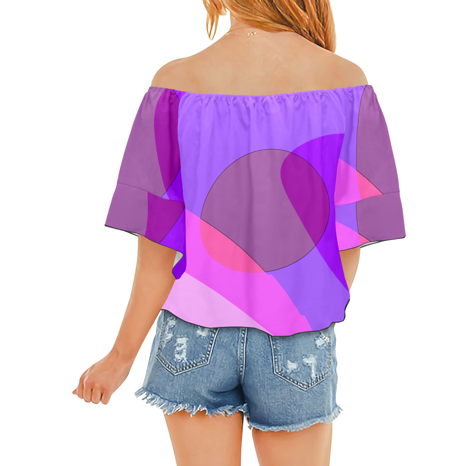 Purple Retro Groovy Abstract 409 Off Shoulder Knot Front Blouse (Model T71)