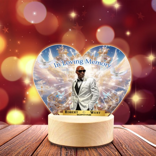 Heart Shape Memorial Plaque Heart-Shaped Acrylic Photo Panel with Light Base