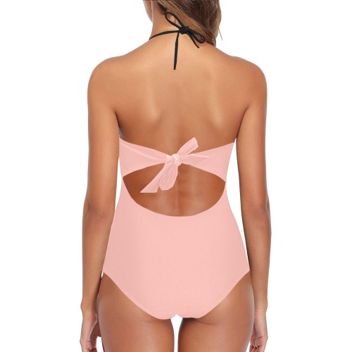 color melon Lace Band Embossing Swimsuit (Model S15)