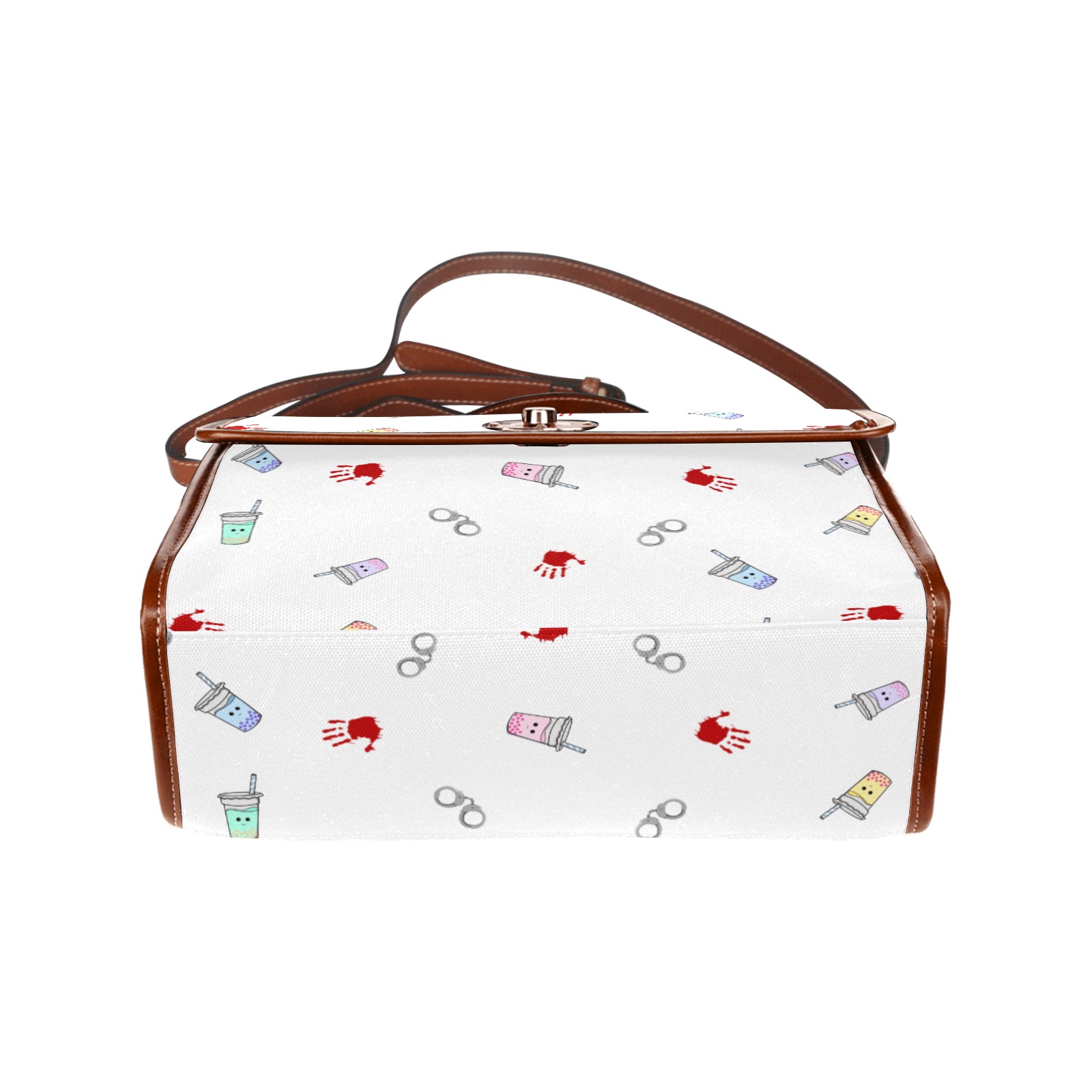 True Crime & Boba Time Purse W/ Brown straps Waterproof Canvas Bag-Brown (All Over Print) (Model 1641)