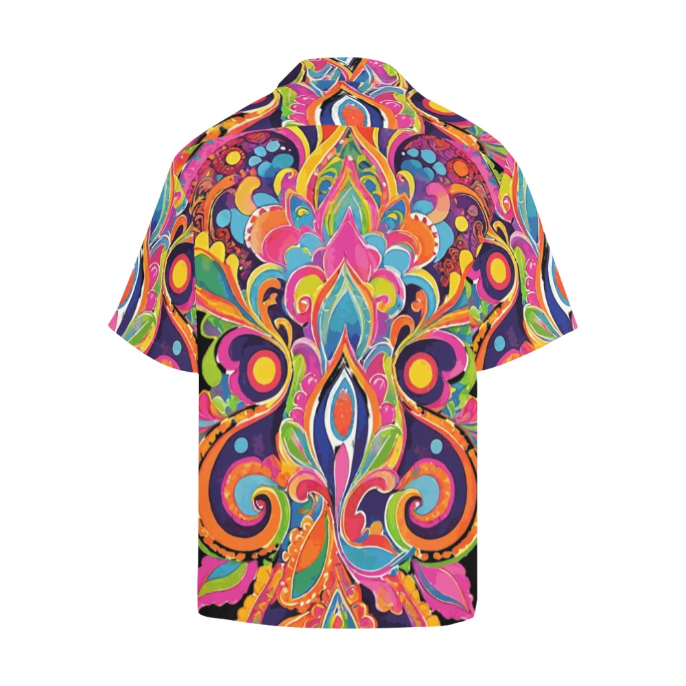 Abstract Retro Hippie Paisley Floral Hawaiian Shirt with Merged Design (Model T58)