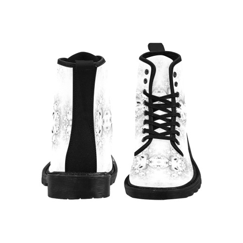 Snowy Winter White Frost Fractal Martin Boots for Women (Black) (Model 1203H)