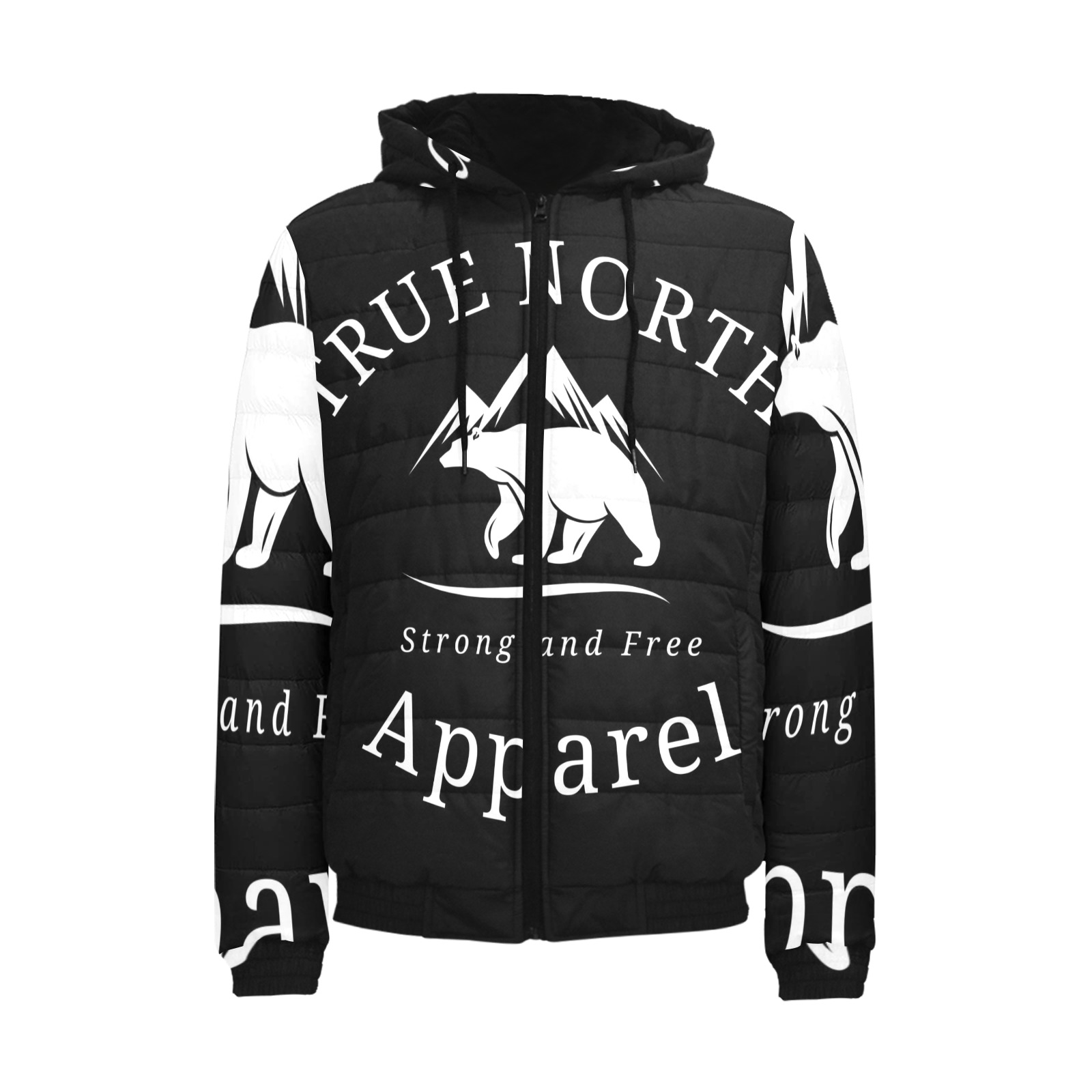 True North Apparel Designer Padded Hooded Jacket (Black) Men's Padded Hooded Jacket (Model H42)