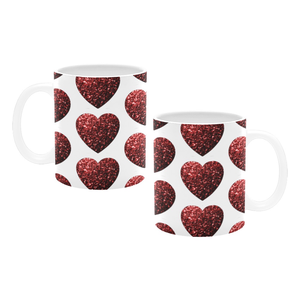 Red sparkles heart faux glitter Valentines Day love pattern Custom White Mug (11OZ)