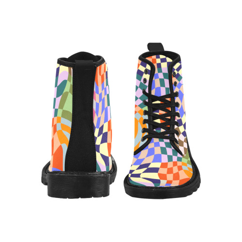Wavy Groovy Geometric Checkered Retro Abstract Mosaic Pixels Martin Boots for Women (Black) (Model 1203H)