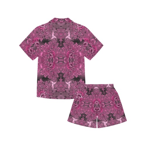 Pink Azalea Bushes Frost Fractal Little Girls' V-Neck Short Pajama Set