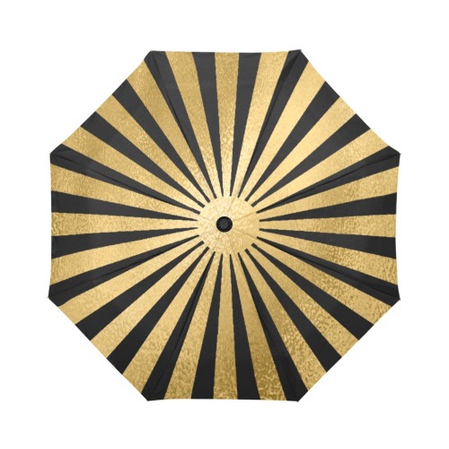 Ô Op Art Dalia Gold Foil on Black Auto-Foldable Umbrella (Model U04)
