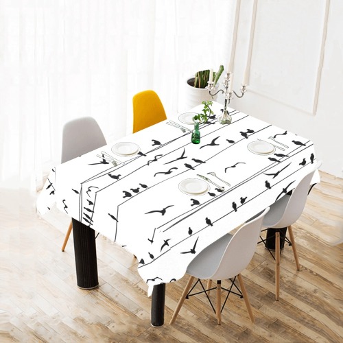 Birds On A Wire Cotton Linen Tablecloth 52"x 70"