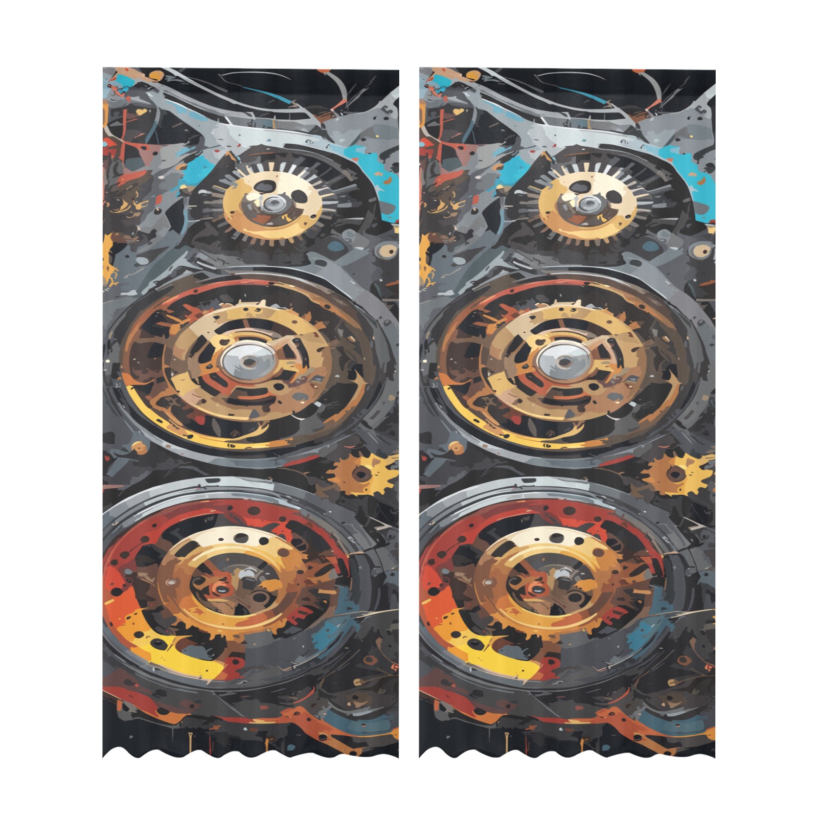 Powerful fantasy mechanical engine colorful art Gauze Curtain 28"x95" (Two-Piece)