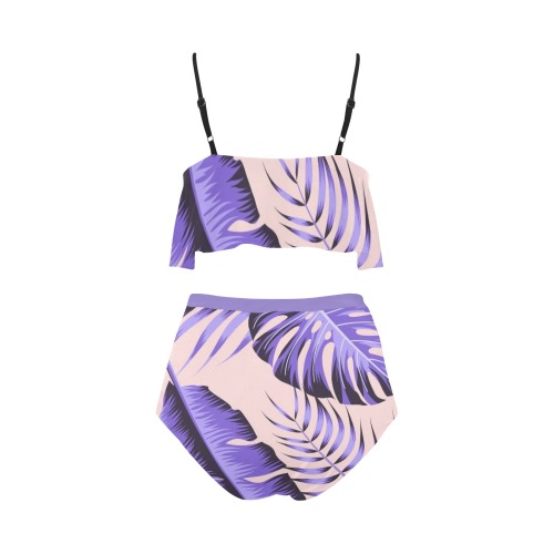 Lavender Tropical High Waisted Ruffle Bikini Set (Model S13)