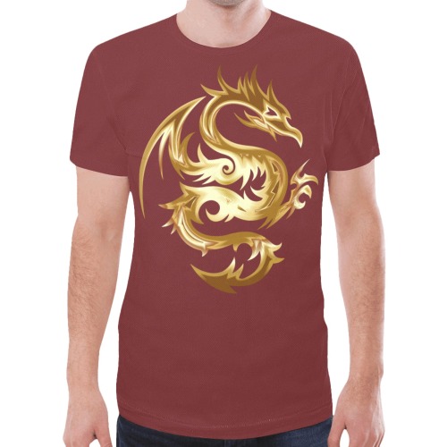 Golden Dragon Burgundy New All Over Print T-shirt for Men (Model T45)