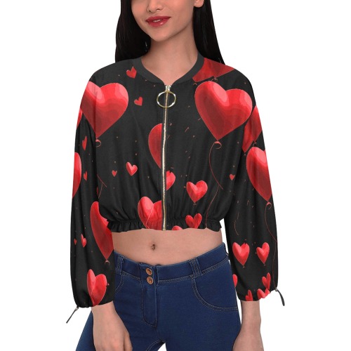 heart print Cropped Chiffon Jacket for Women (Model H30)