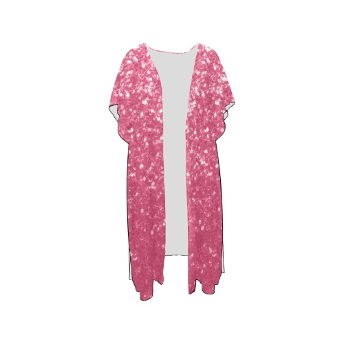 Magenta light pink red faux sparkles glitter Mid-Length Side Slits Chiffon Cover Ups (Model H50)