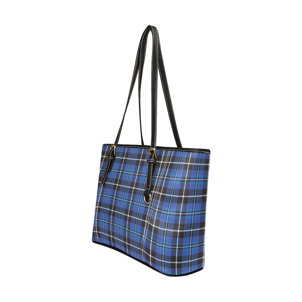 Blue and Black National Day Tartan Bag Leather Tote Bag/Large (Model 1640)
