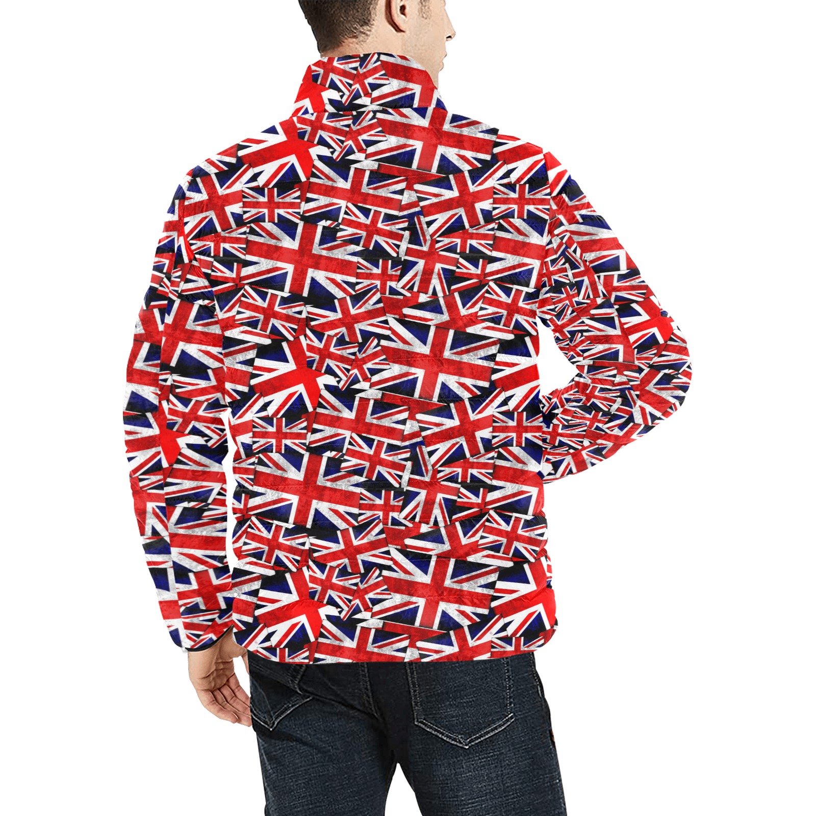 Union Jack British UK Flag Men's Stand Collar Padded Jacket (Model H41)