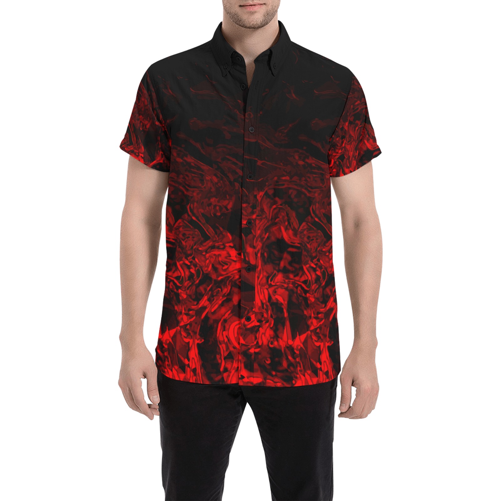 Red Nite - black and red geometric swirl gradient Men's All Over Print Short Sleeve Shirt (Model T53)