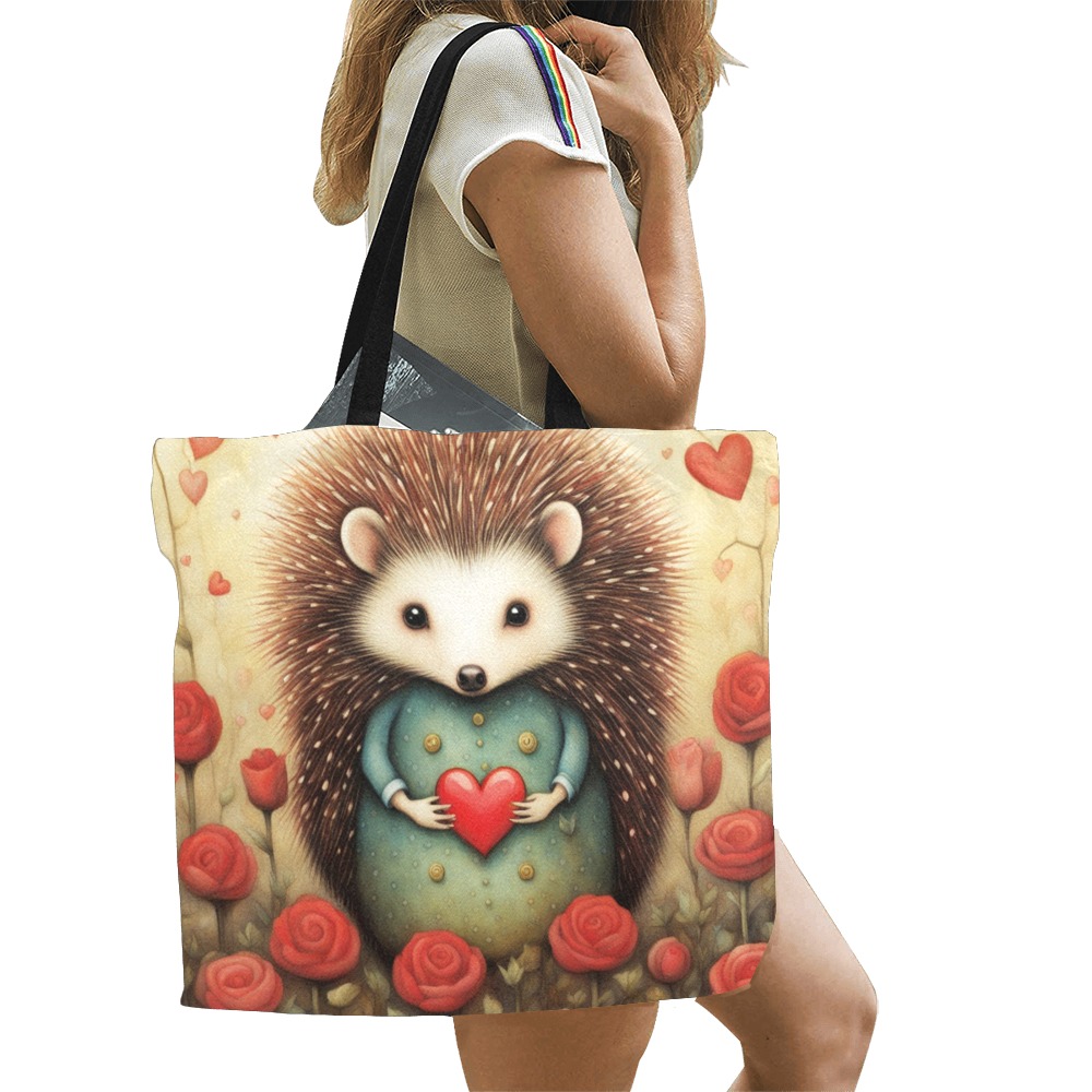Hedgehog Love 2 All Over Print Canvas Tote Bag/Large (Model 1699)