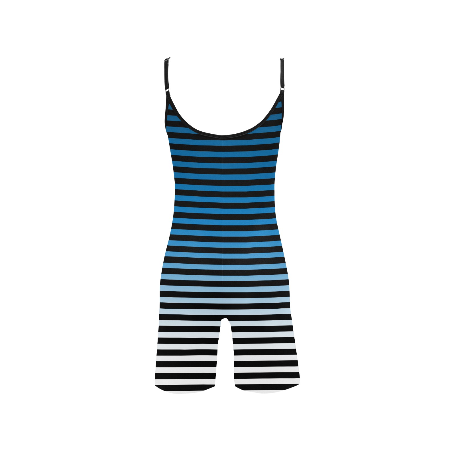 Stripes Fade Blue, Black Women's Short Yoga Bodysuit