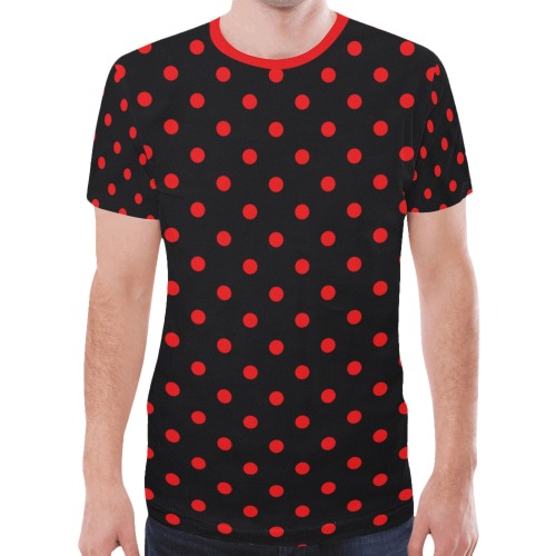 Polka Dots Red / Black New All Over Print T-shirt for Men (Model T45)