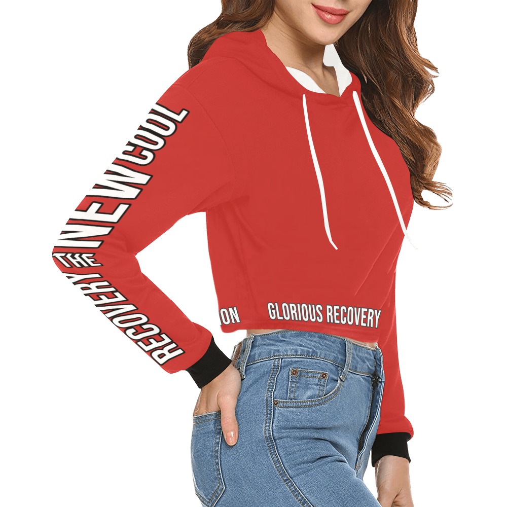 New Cool GR Red All Over Print Crop Hoodie for Women (Model H22)