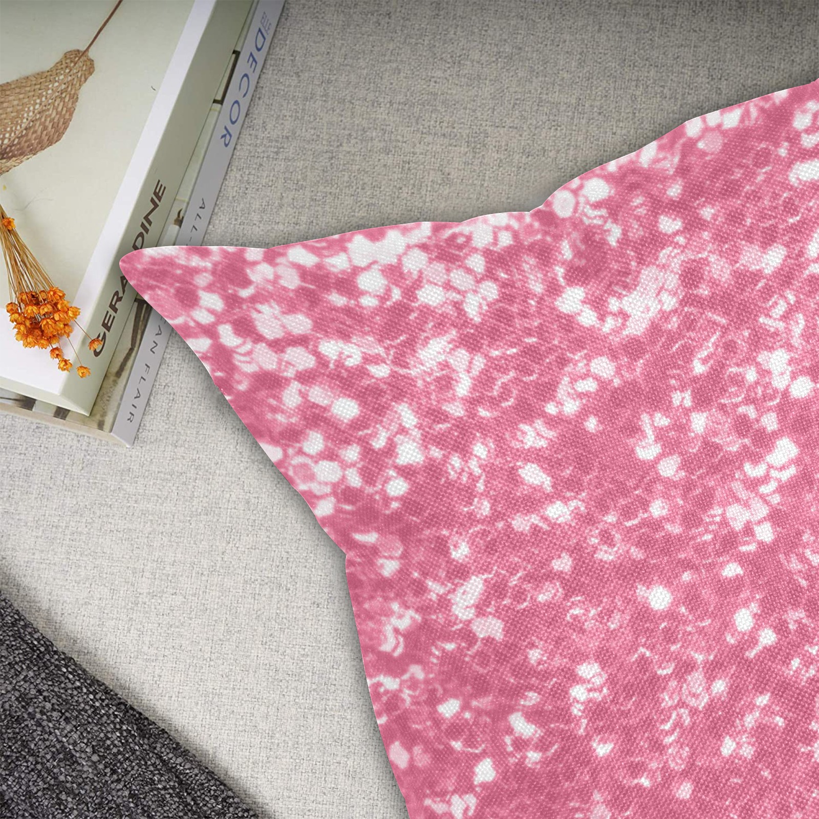 Magenta light pink red faux sparkles glitter Linen Zippered Pillowcase 18"x18"(Two Sides&Pack of 2)