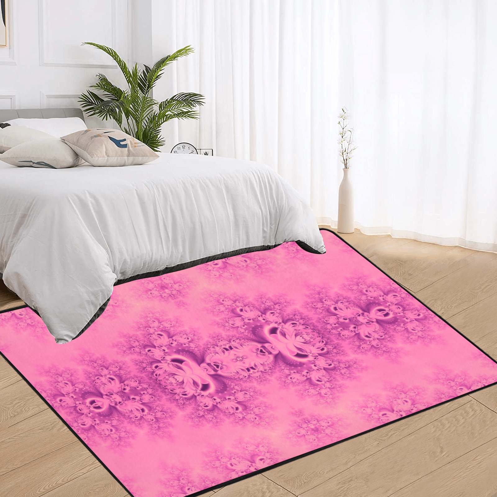 Pink Morning Frost Fractal Area Rug with Black Binding 7'x5'
